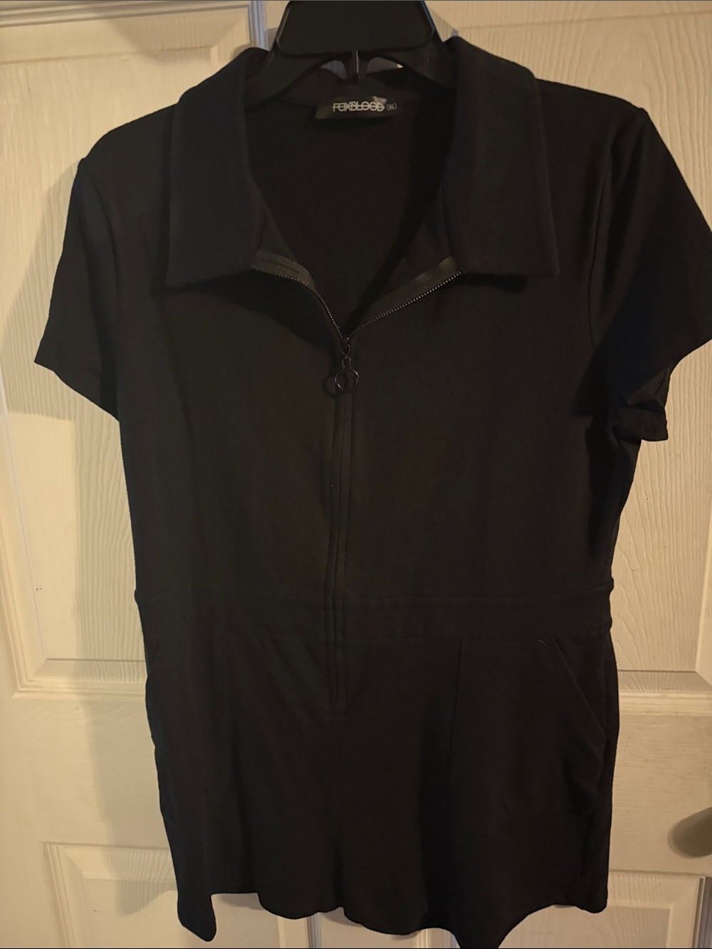 Foxblood Black Short-Sleeve Zip Front Jumpsuit
